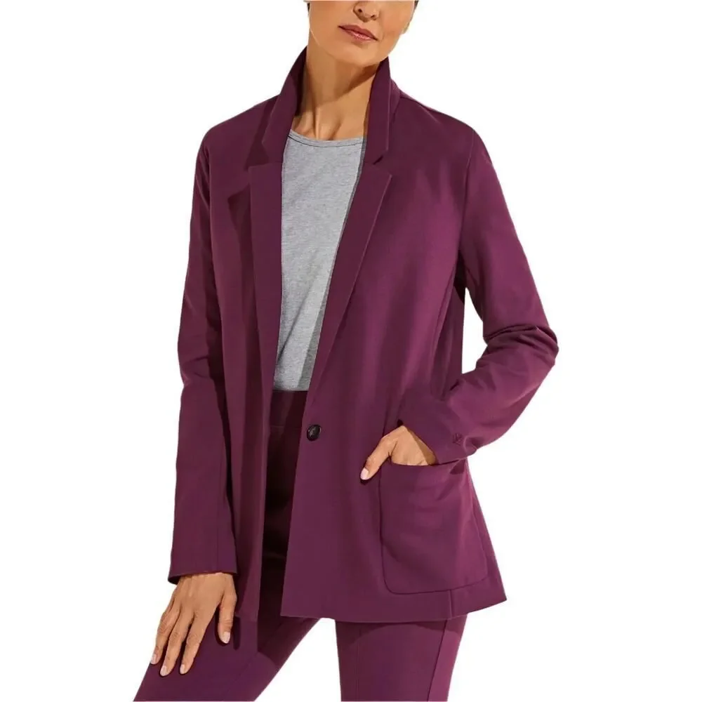 Coolibar Women's Key Cove Jacket Single Button Blazer UPF 50 Deep Wine Sz M - Picture 1 of 11